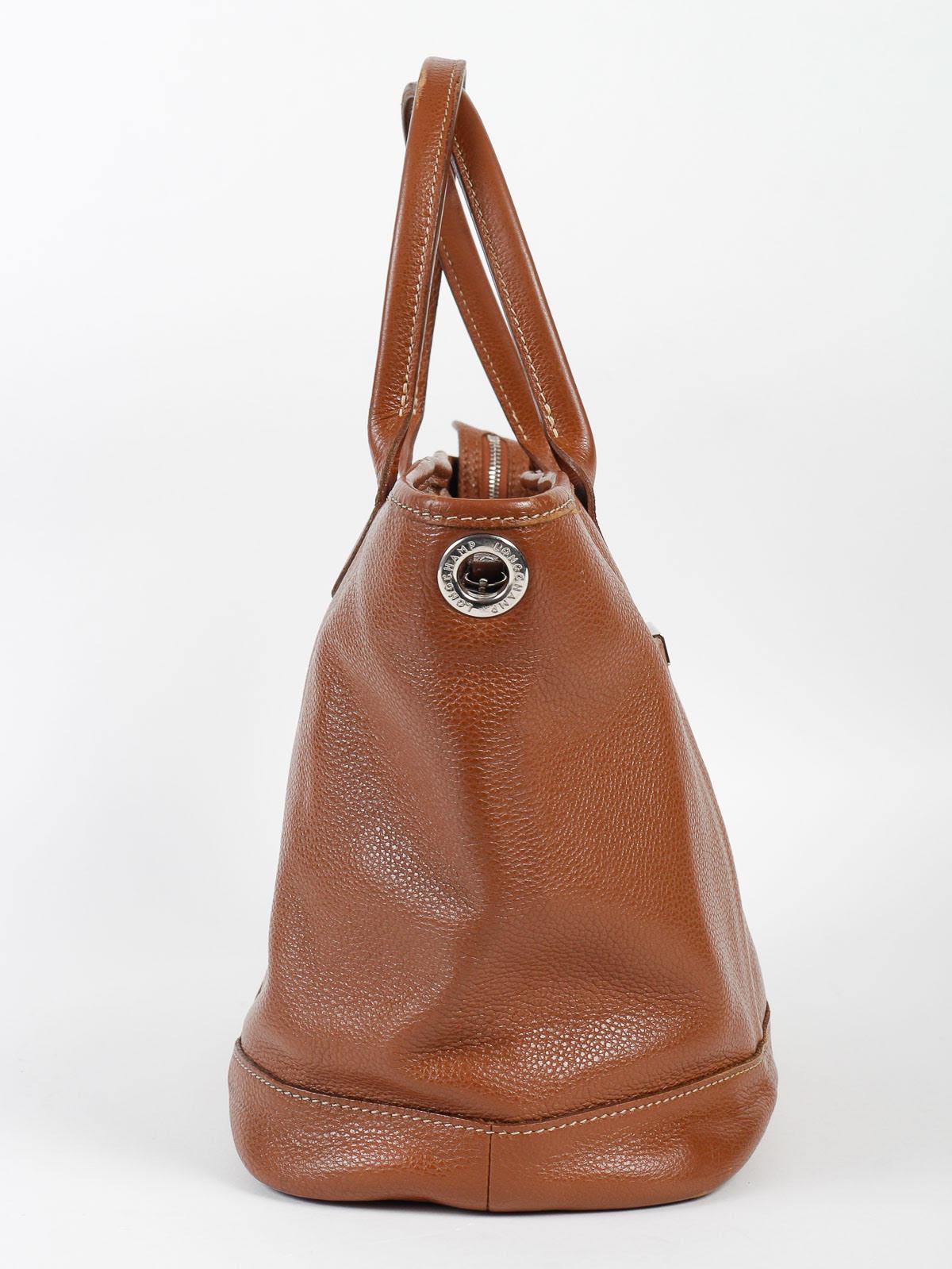 Modern Handbag, Longchamp, Brown Grained Leather, 20th Century. For Sale
