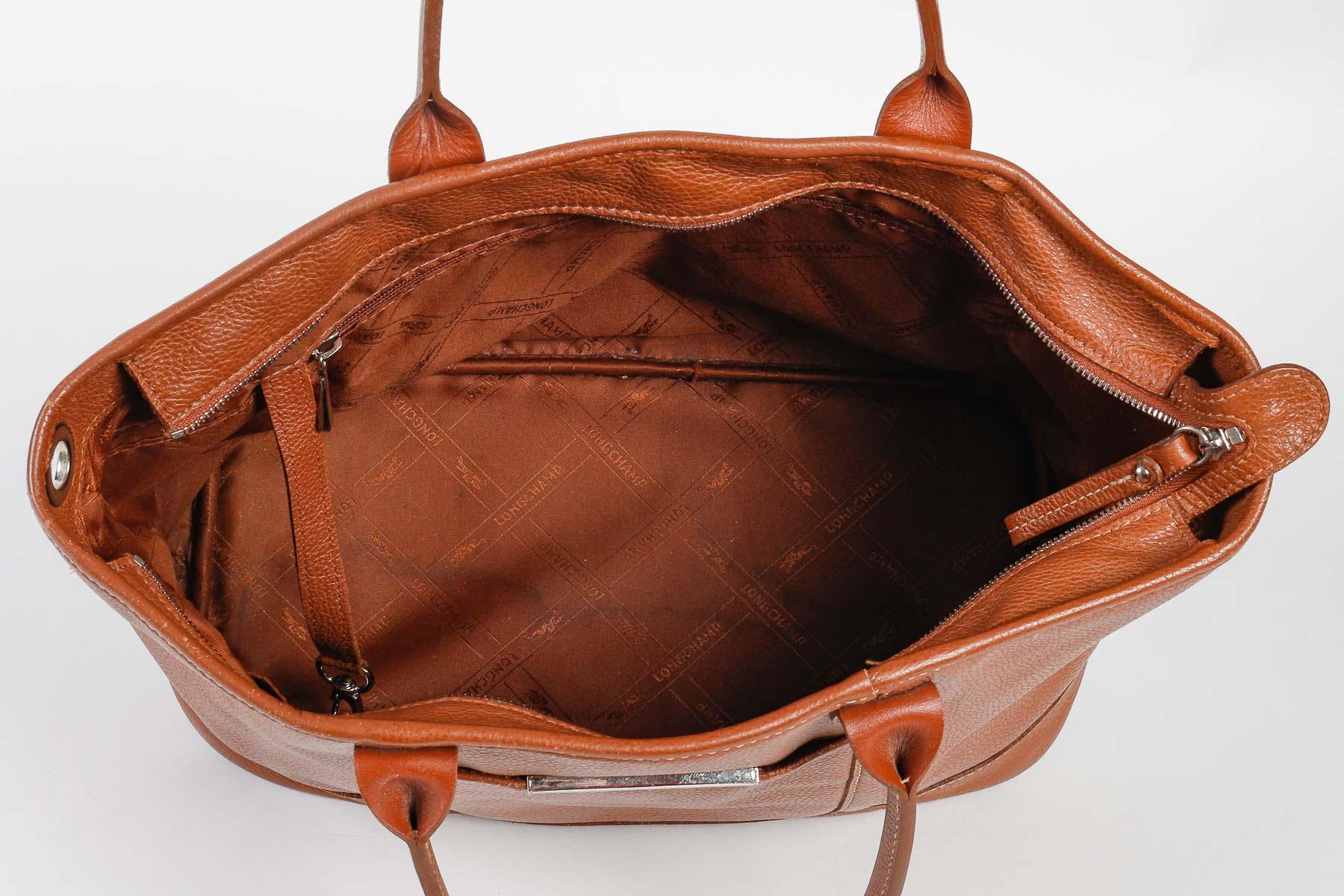 Handbag, Longchamp, Brown Grained Leather, 20th Century. In Good Condition For Sale In Saint-Ouen, FR