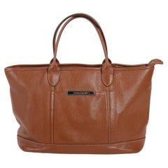 Handtasche, Longchamp, Braunes genarbtes Leder, 20. Jahrhundert.