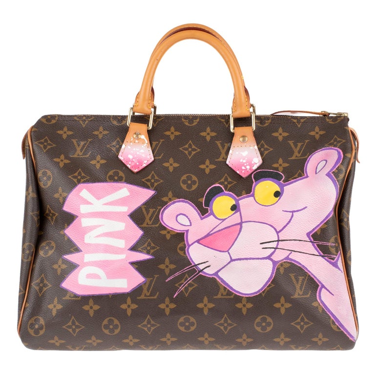 Handbag Louis Vuitton Speedy 35 Monogram customized Pink Panther