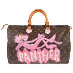 Handbag Louis Vuitton Speedy 40 in Monogram canvas customized "Pink Panther II"