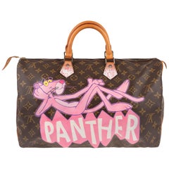 Handbag Louis Vuitton Speedy 40 in Monogram canvas customized "Pink Panther II"