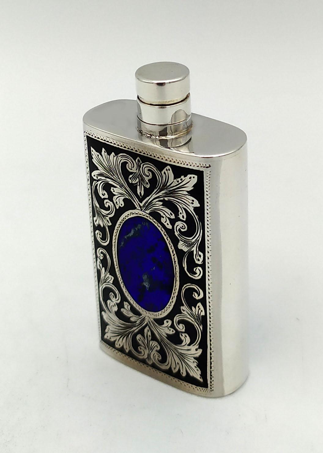 Hand-Carved Handbag Perfume Holder Baroque style Blue Enamel Sterling Silver Salimbeni For Sale