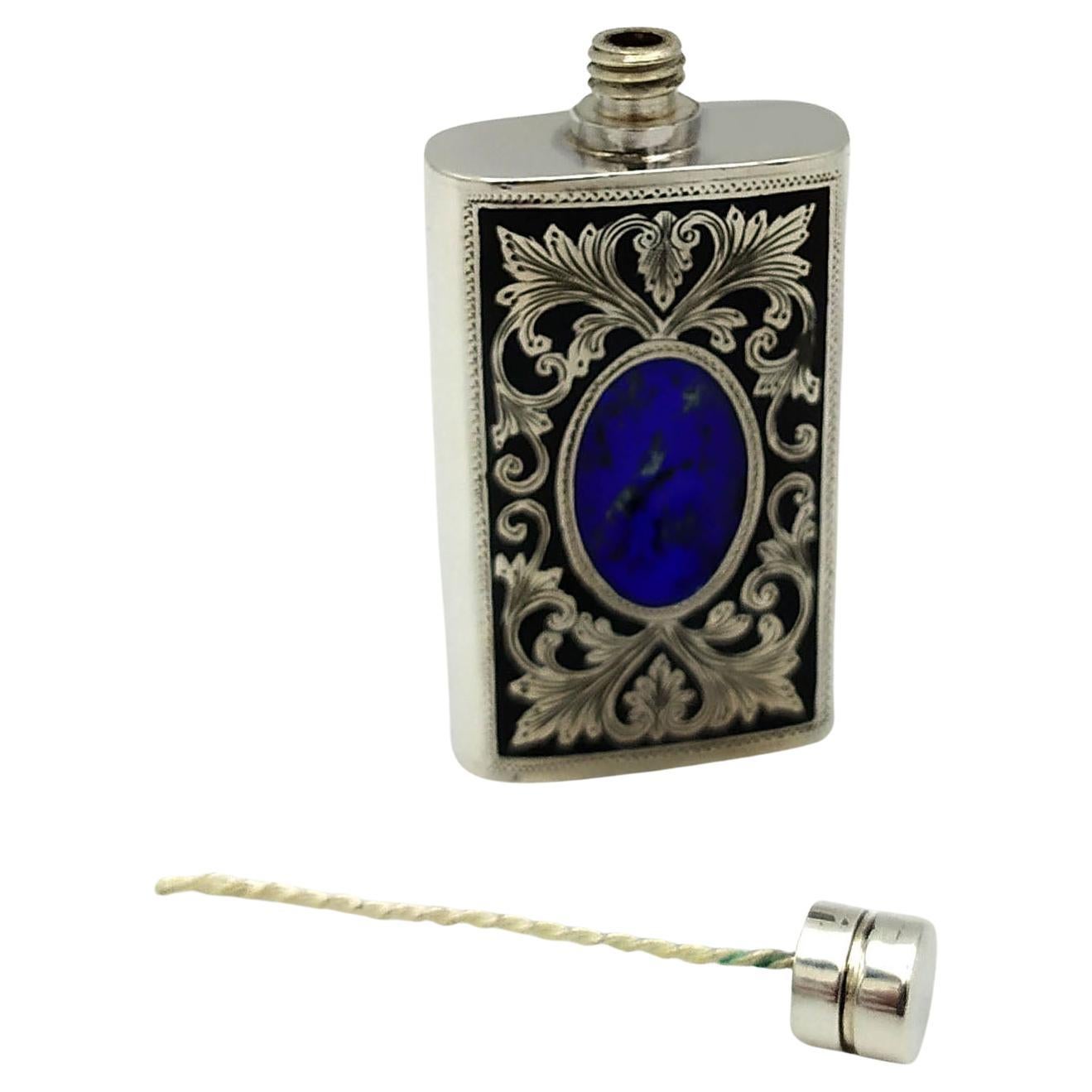 Handtasche Parfümhalter Barock Stil Blau Emaille Sterling Silber Salimbeni im Angebot