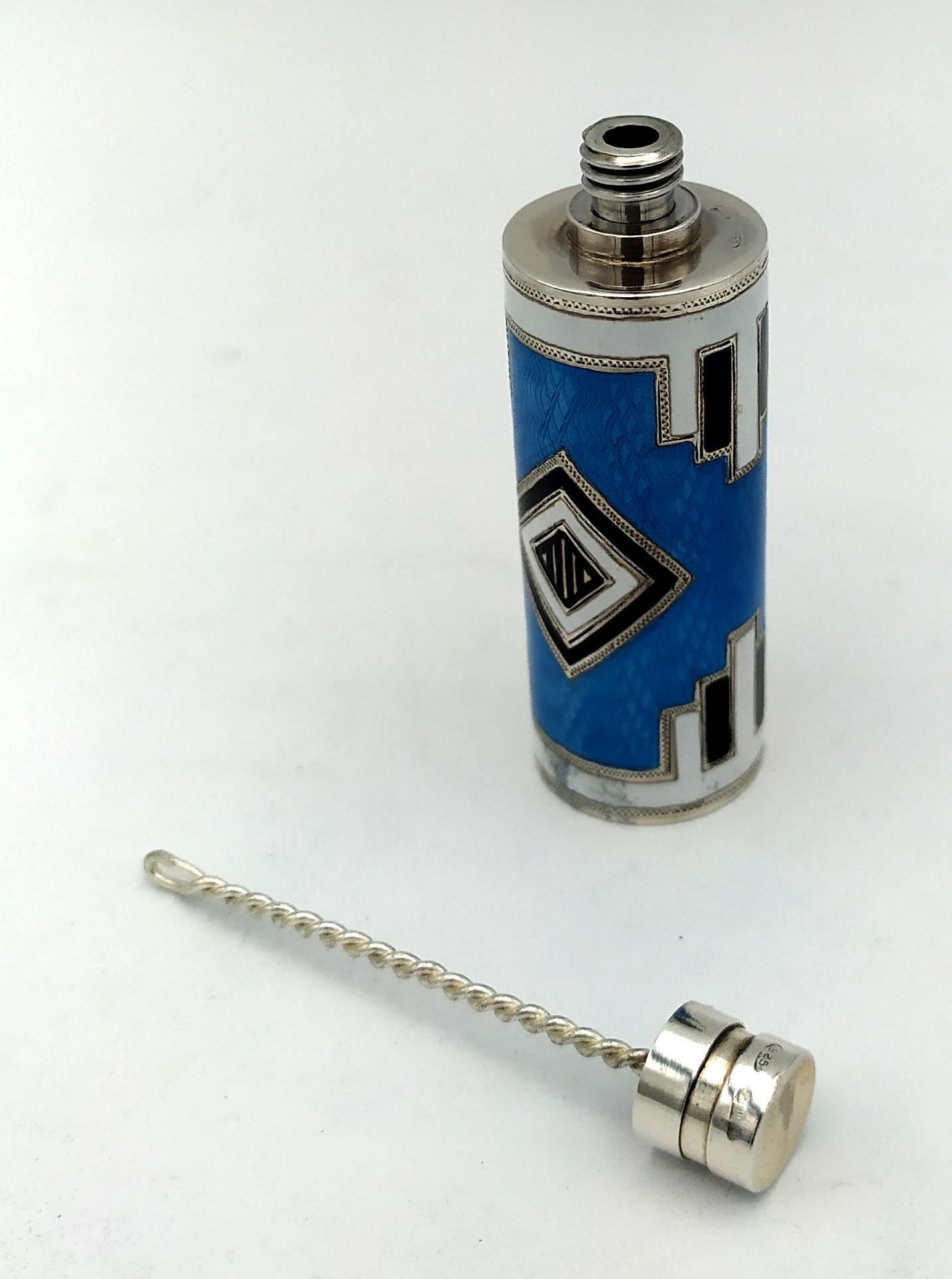 Handtasche Parfümhalter Emaille auf Guilloché und feine Handgravuren Salimbeni. (Sterlingsilber) im Angebot