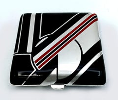 Handbag powder compact enamel sterling silver black and red Salimbeni