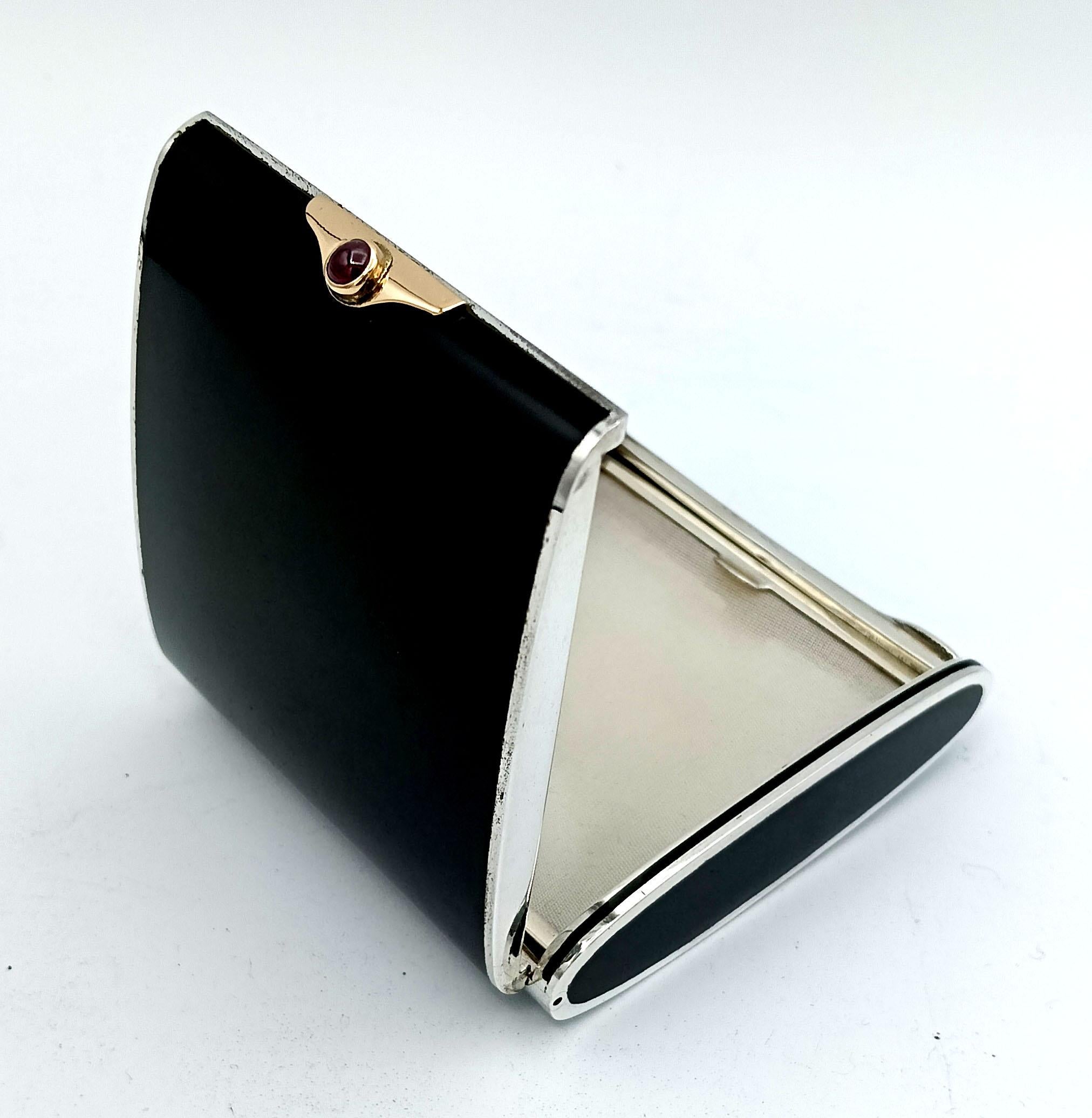borsetta portacipria ienamel argento sterling oro e rubino cabochon Salimbeni in vendita 3