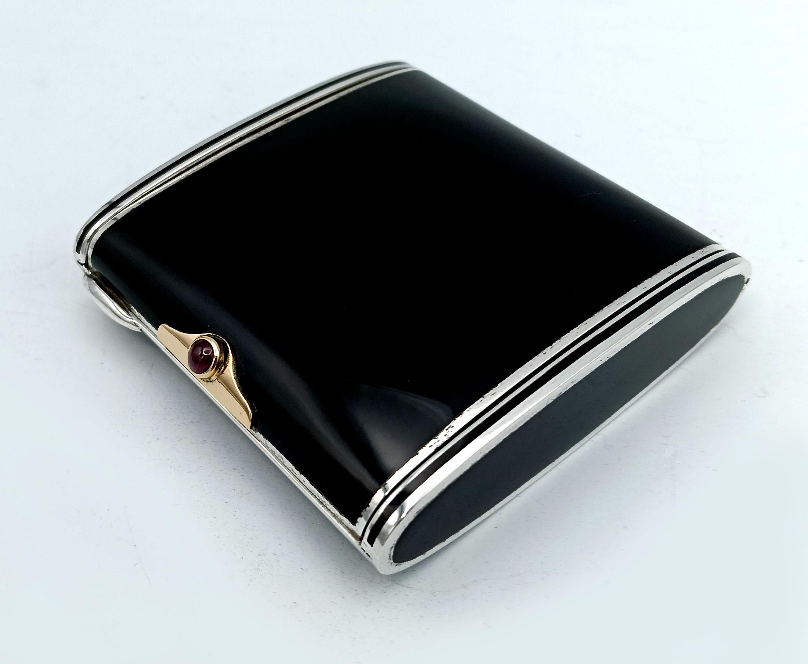 Italiano borsetta portacipria ienamel argento sterling oro e rubino cabochon Salimbeni in vendita