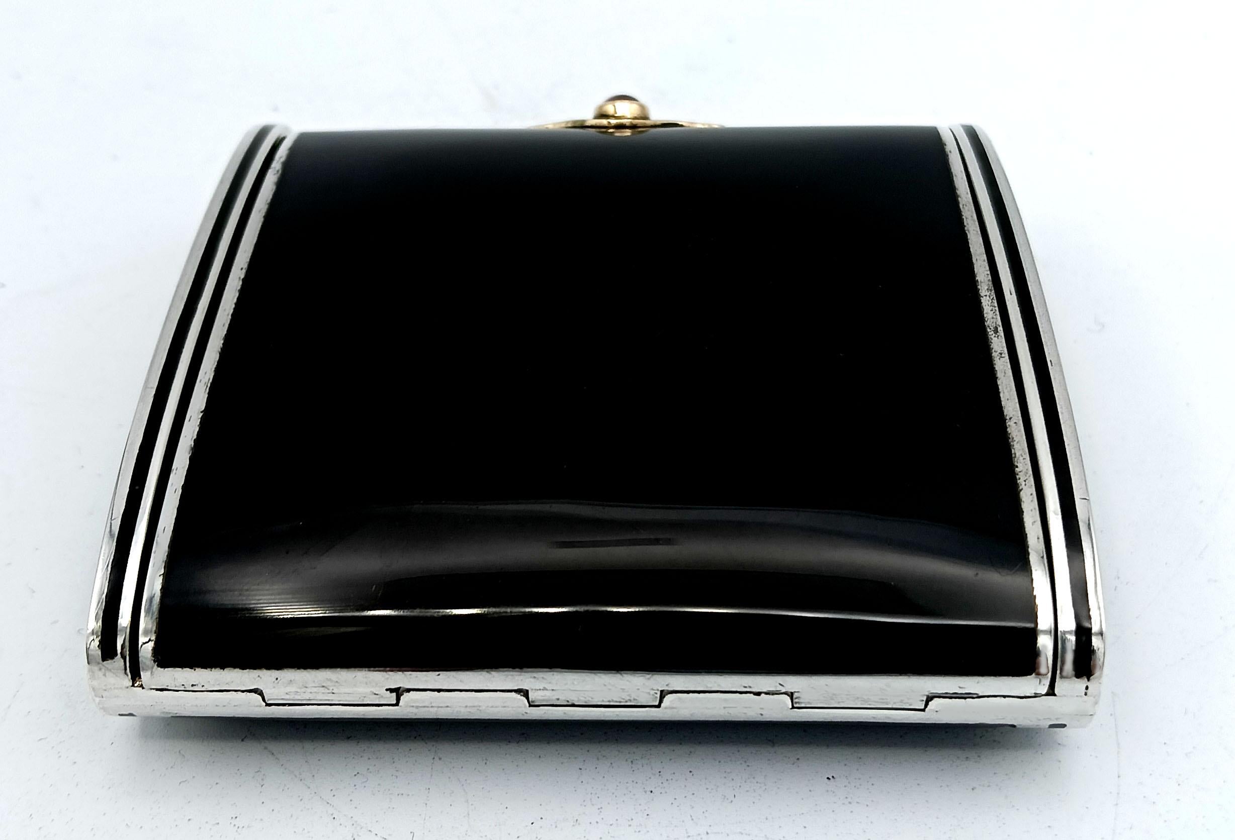 Fine XX secolo borsetta portacipria ienamel argento sterling oro e rubino cabochon Salimbeni in vendita
