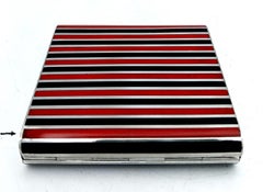 Handbag Powder Compact sterling silver black and red fire enamel lines Salimbeni
