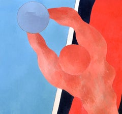 Handball in the Sky, Blue, Orange, Red on a Black and White Background, 1977