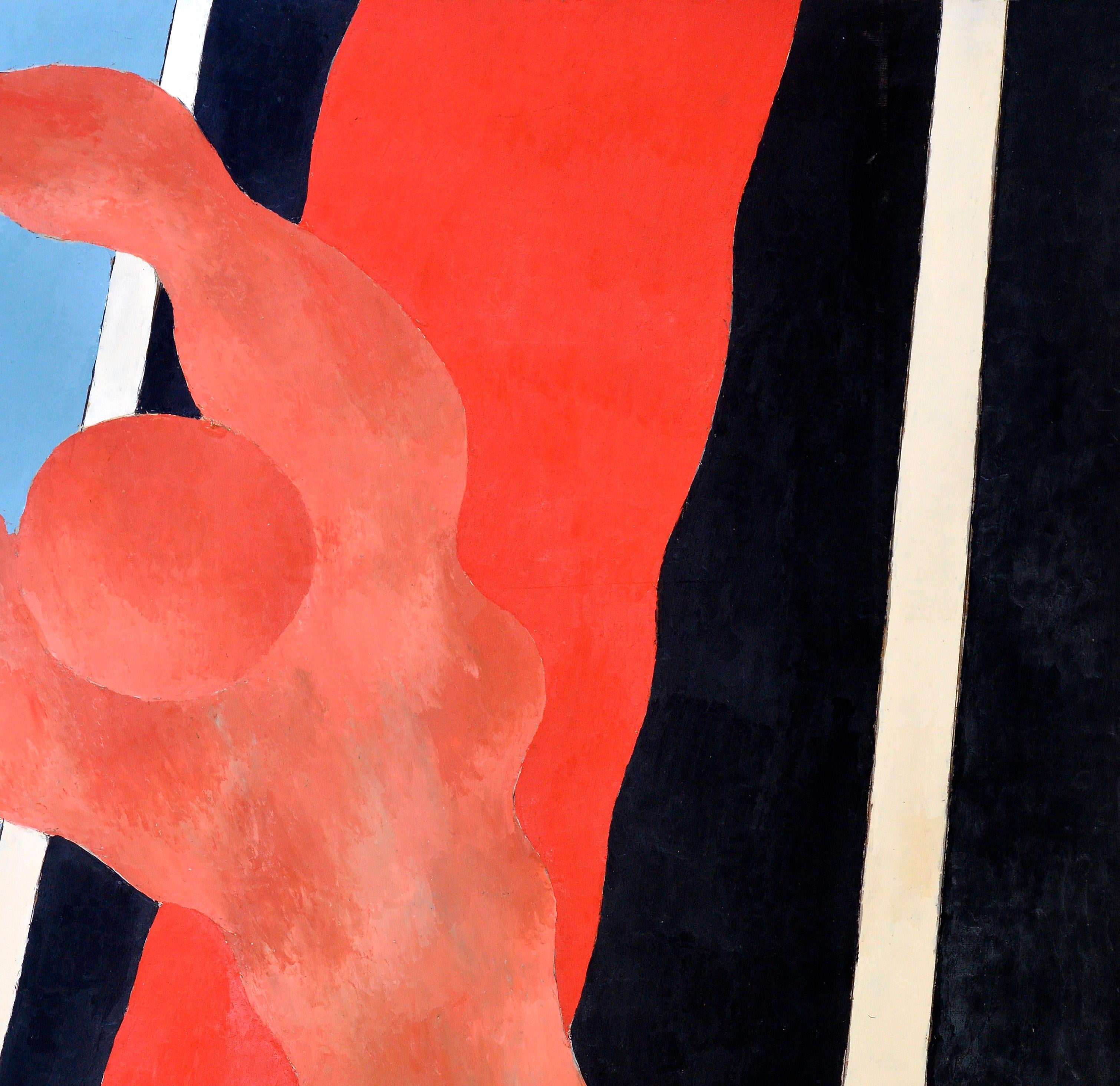 French Handball in the Sky, Blue, Orange, Red on a Black and White Background, 1977 For Sale