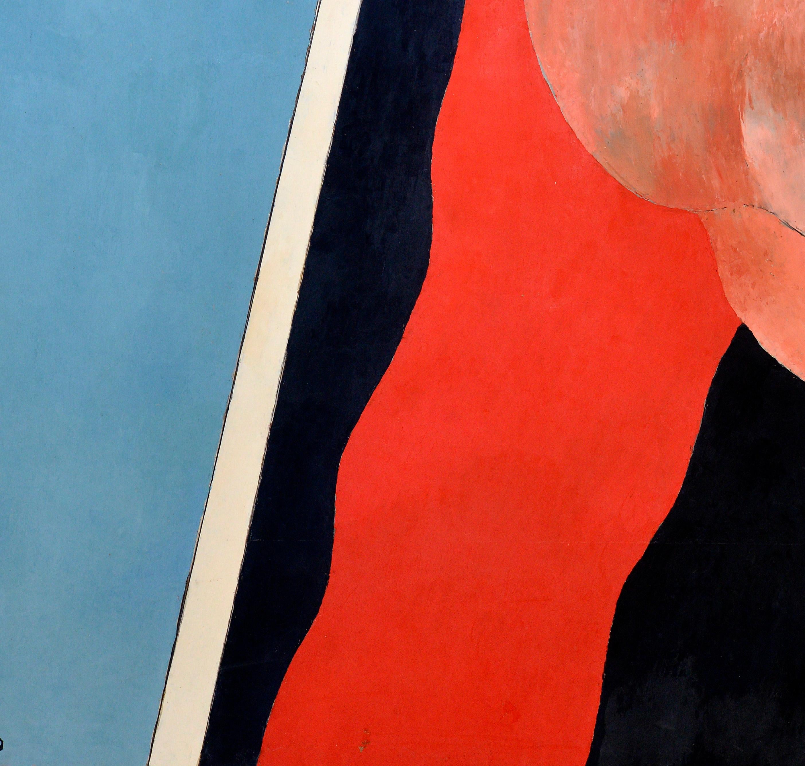 Handball in the Sky, Blue, Orange, Red on a Black and White Background, 1977 For Sale 1