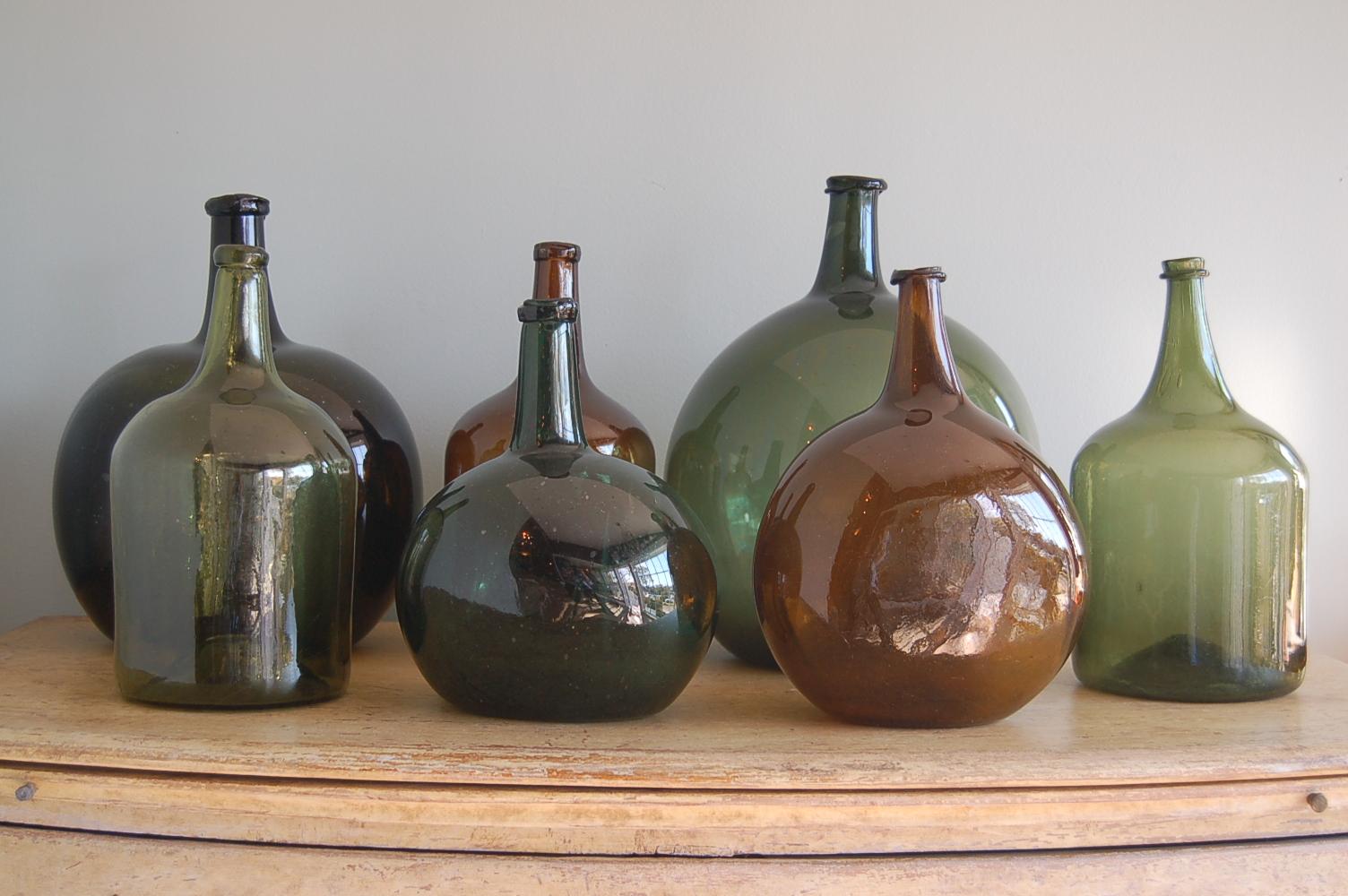 Hand-Crafted Handblown 19th Century Green Glass Bottle with Cork, Origin Sweden, circa 1890