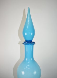 Handblown Aqua Blue Empoli Italian Decanter 27" High Triple Waves Murano
