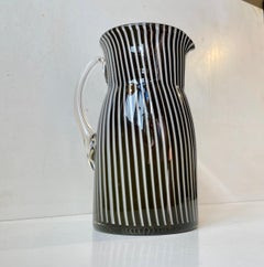 Handblown Black and White Striped Glass Pitcher from Murano, 1980s