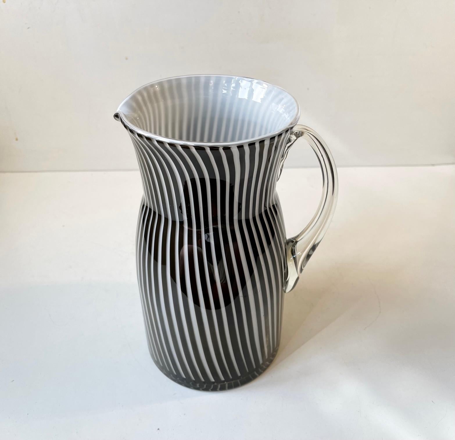 Modern Handblown Black and White Striped Glass Pitcher from Murano, 1980s