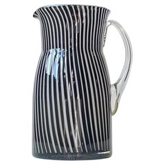 Handblown Black and White Striped Glass Pitcher from Murano, 1980s