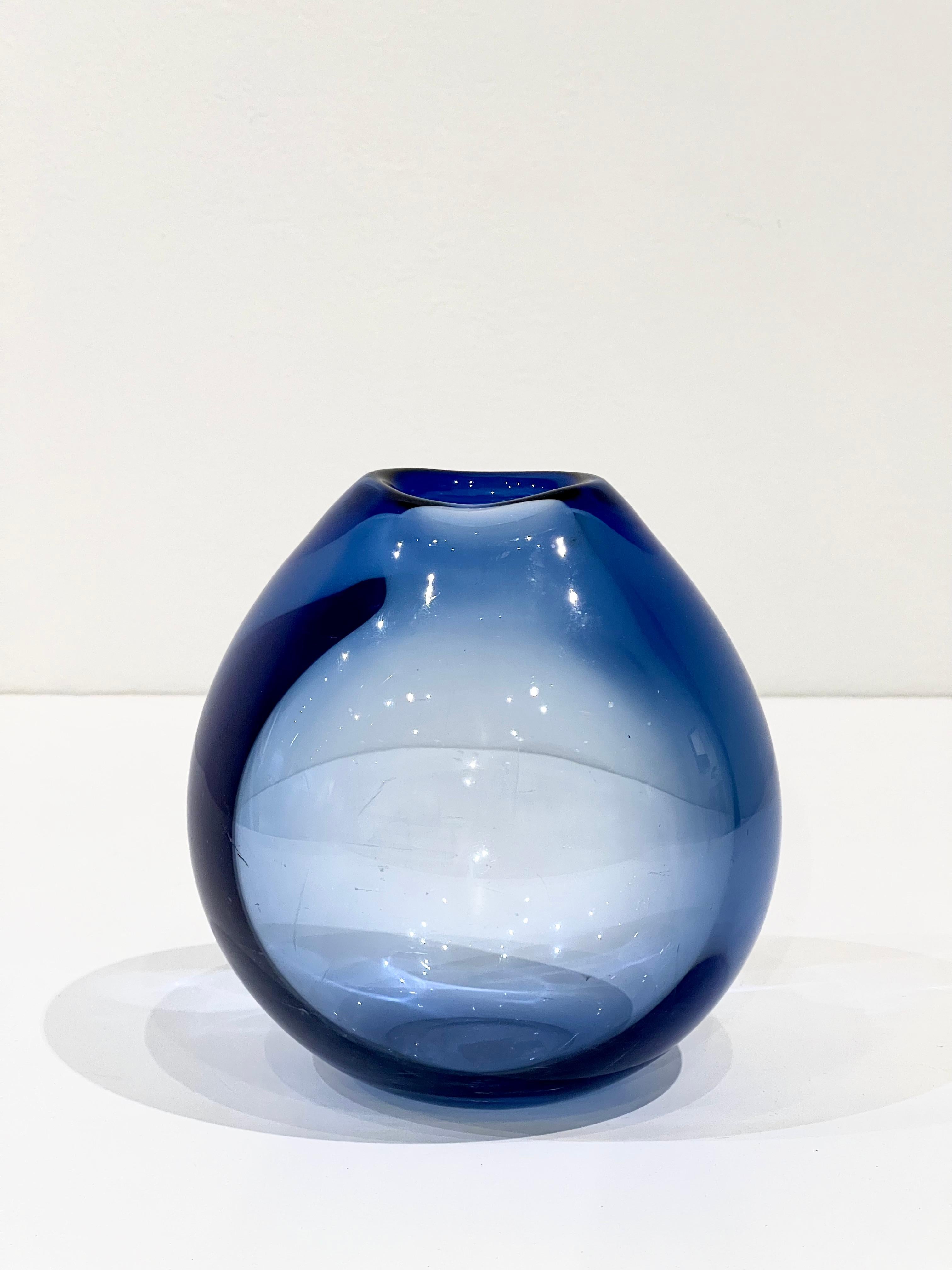 Scandinavian Modern Handblown Blue Glass Vase by Per Lutken for Holmegaard For Sale