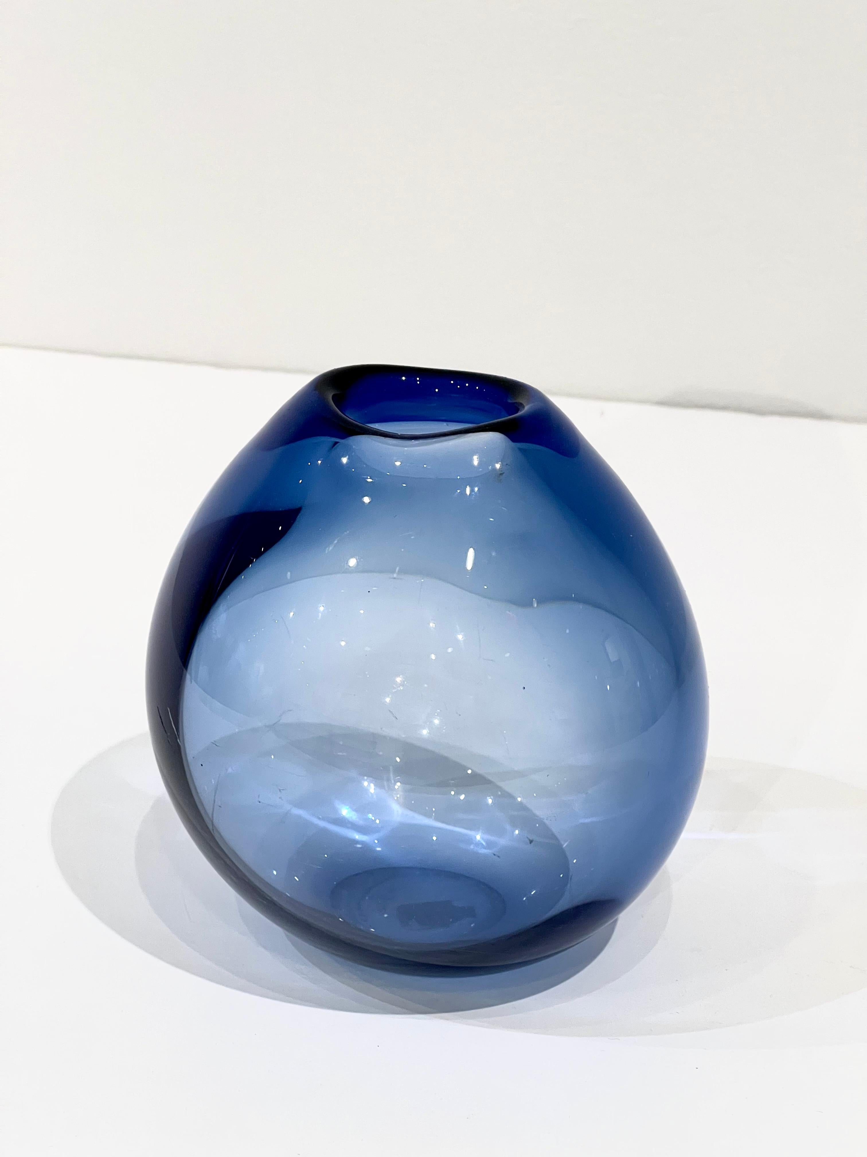 Danish Handblown Blue Glass Vase by Per Lutken for Holmegaard For Sale