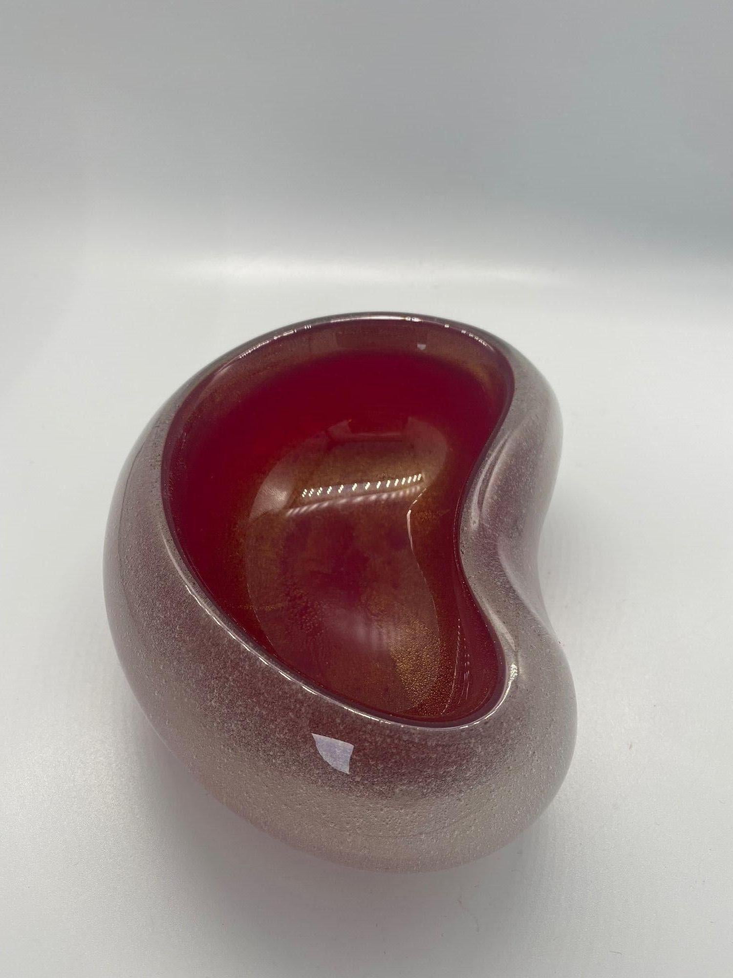 Mid-Century Modern Handblown Cherry Red Biomoprhic Murano Glass Ring Tray For Sale