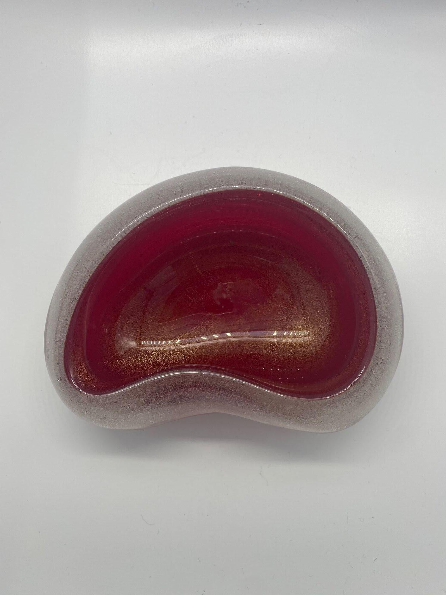 American Handblown Cherry Red Biomoprhic Murano Glass Ring Tray For Sale