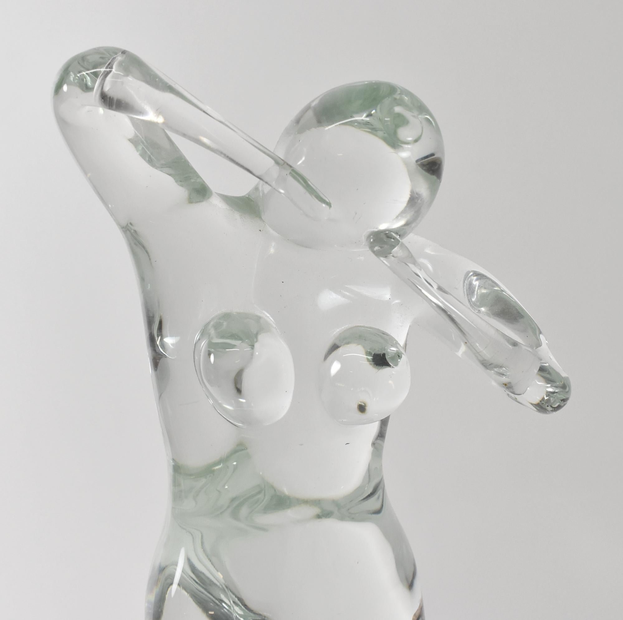 Handblown Colorless Glass Sculpture of a Nude Female. 18.5