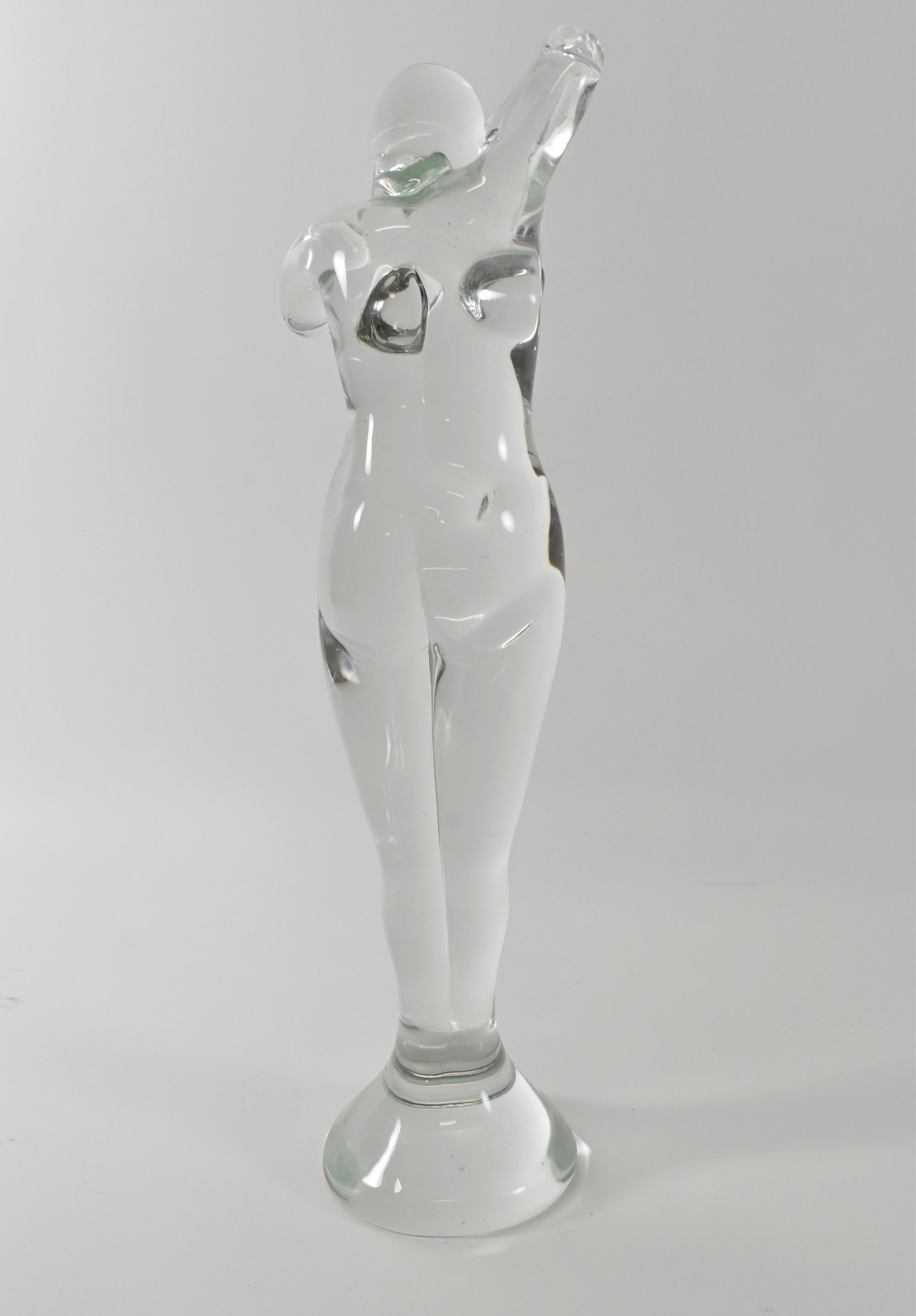 Handblown Colorless Glass Sculpture of a Nude Female In Good Condition For Sale In Toledo, OH
