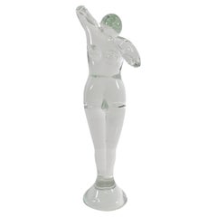 Handblown Colorless Glass Sculpture of a Nude Female