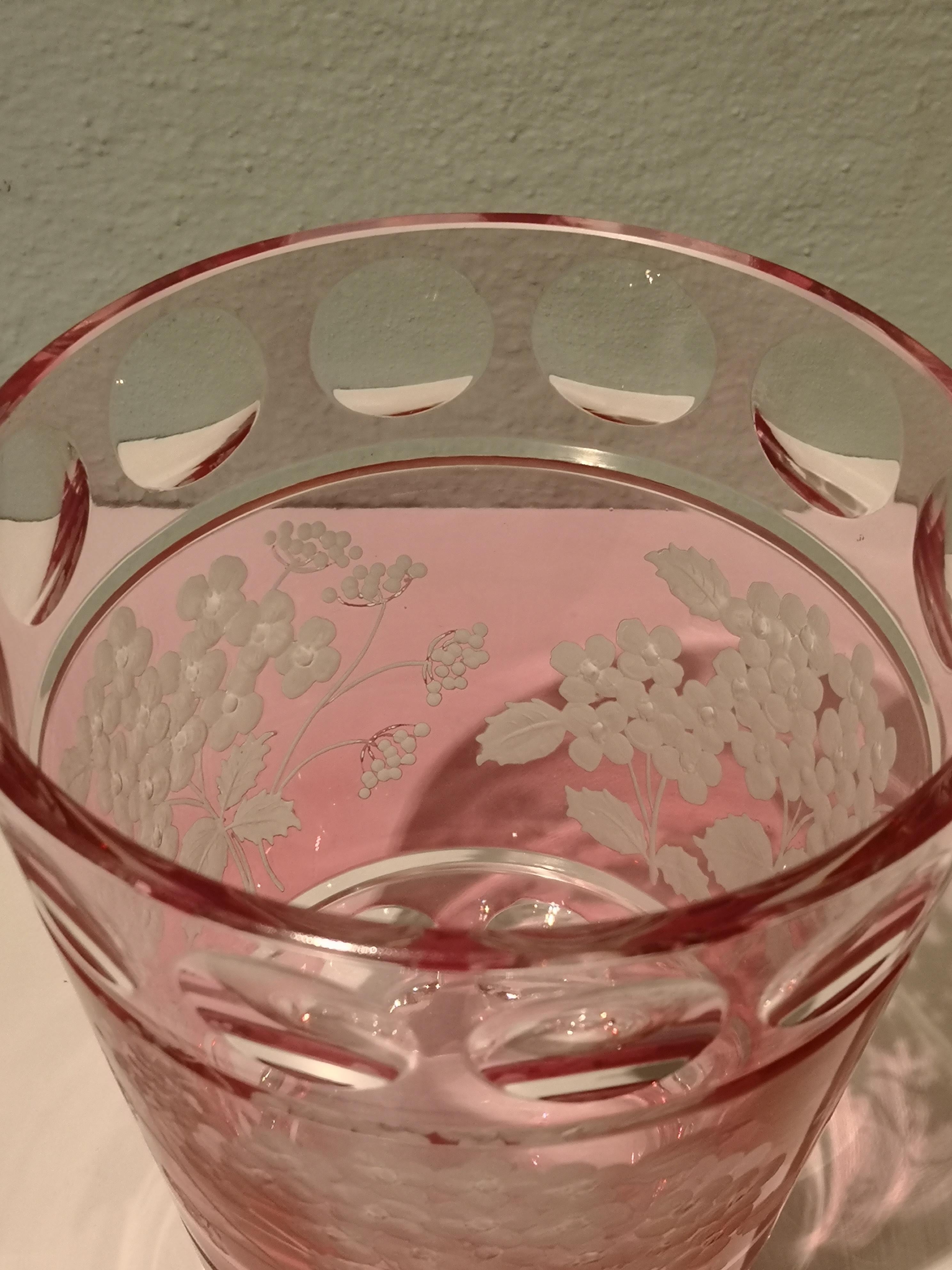Hand-Carved Hand Blown Country Style Crystal Vase Pink Sofina Boutique Kitzbuehel For Sale