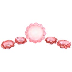 Handblown Cranberry Shaded to Pink Flower Shaped Dessert Berry Set of 13 Pieces