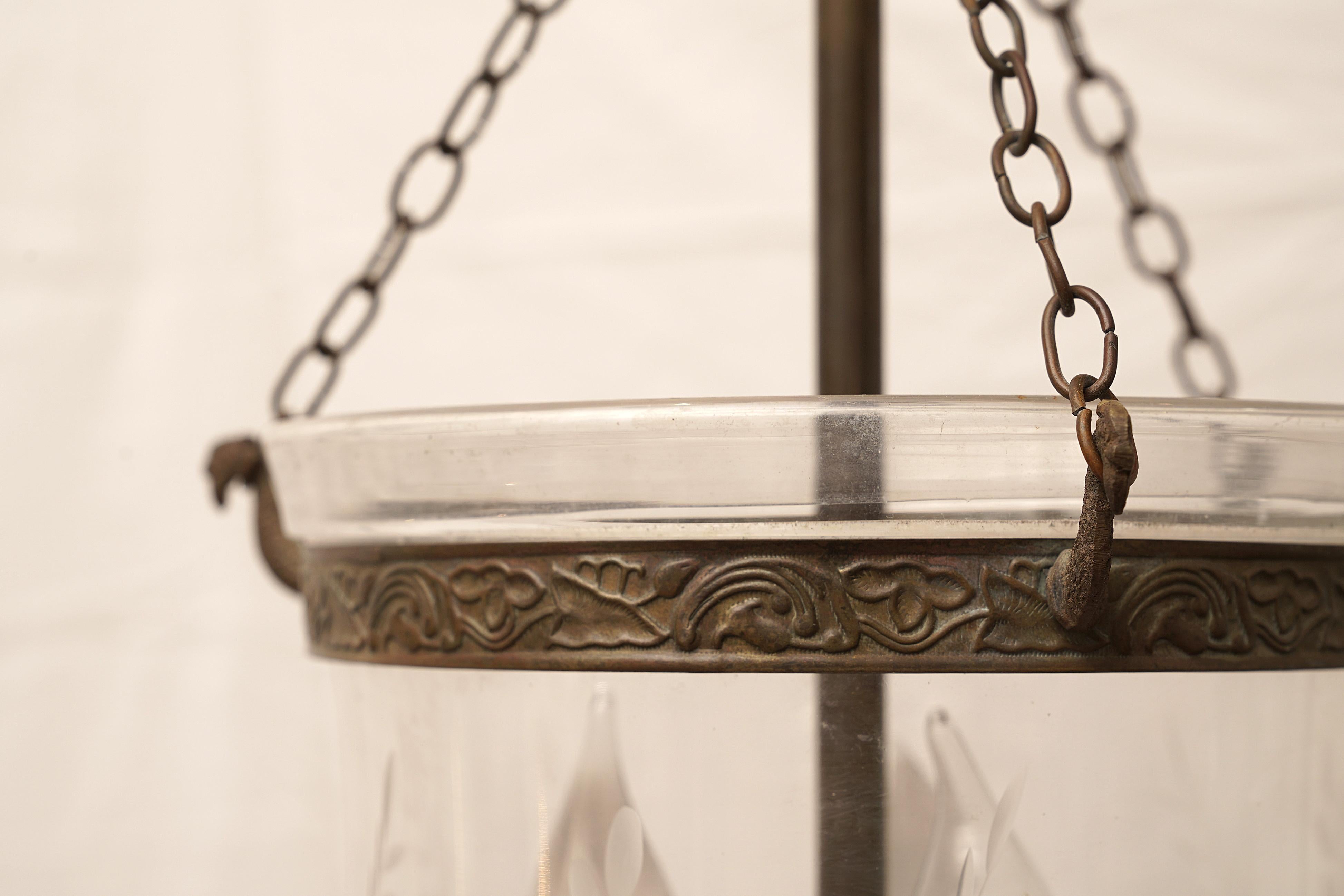 Regency Hand Blown Etched Bell Jar Hall Lantern, Late 19th Century English