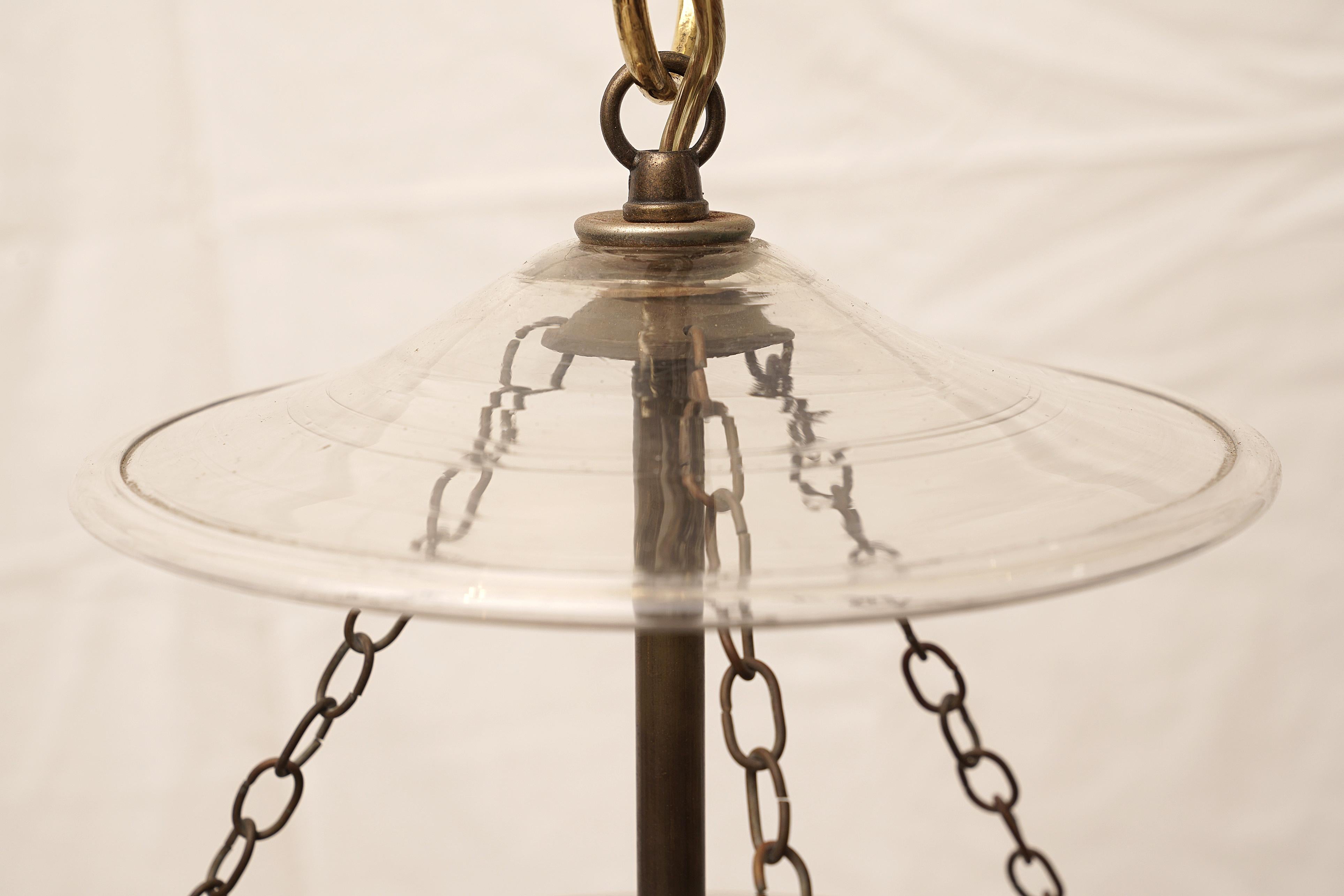 Brass Hand Blown Etched Bell Jar Hall Lantern, Late 19th Century English