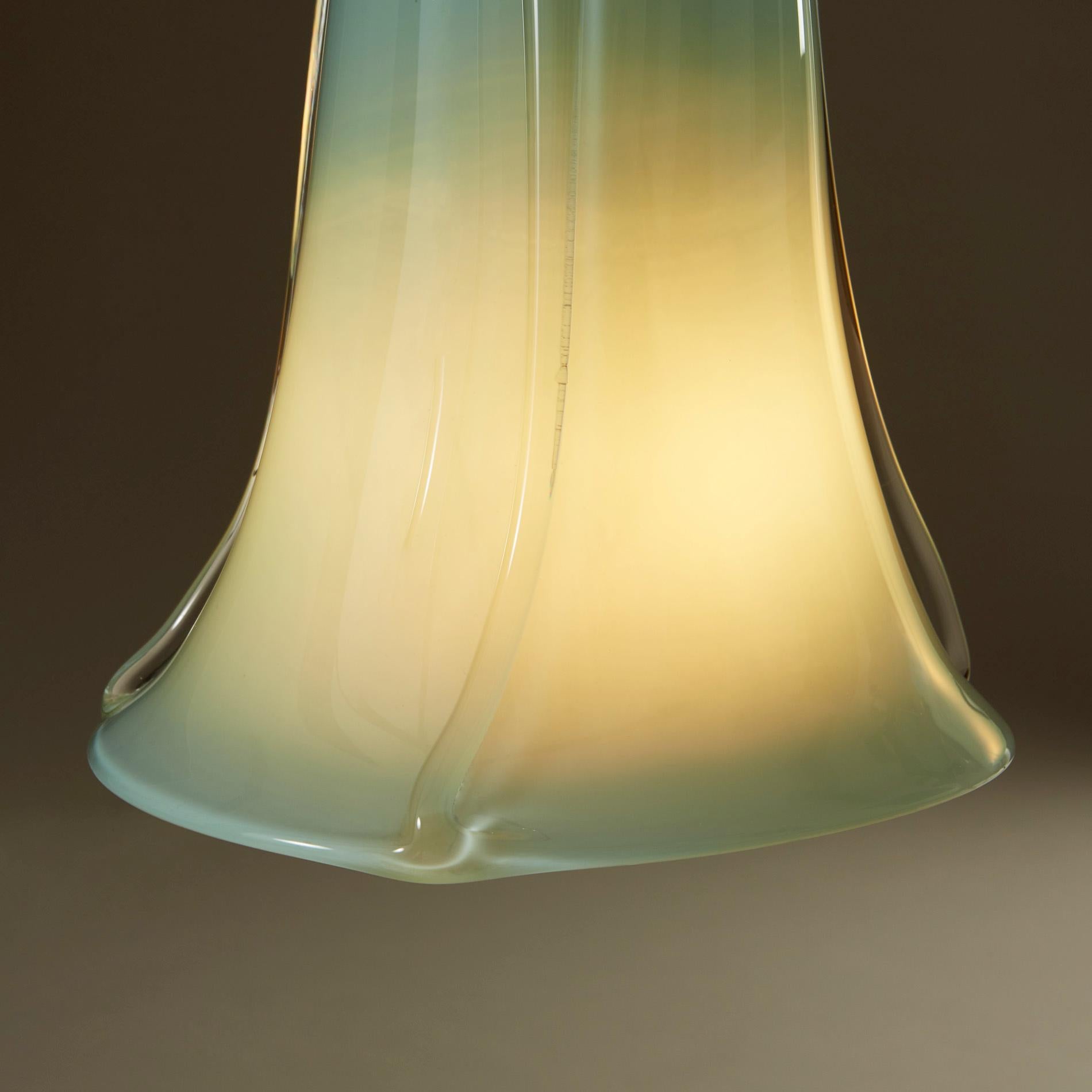 Handblown Fluted Italian Aqua Murano Pendant For Sale 1