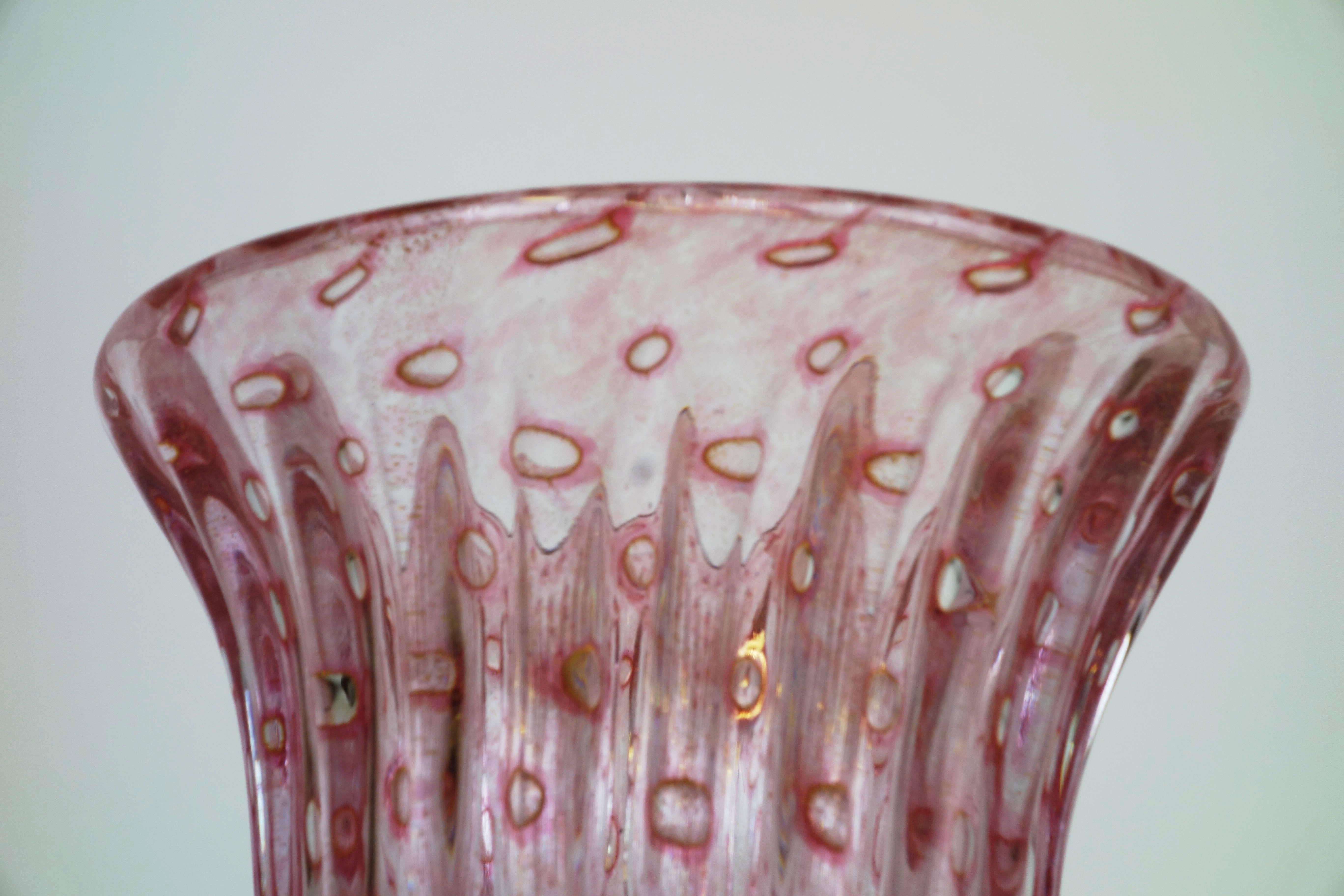 Jarrón de cristal de Murano soplado y estriado de Fratelli Toso, Murano, Italia, años 50 Italiano