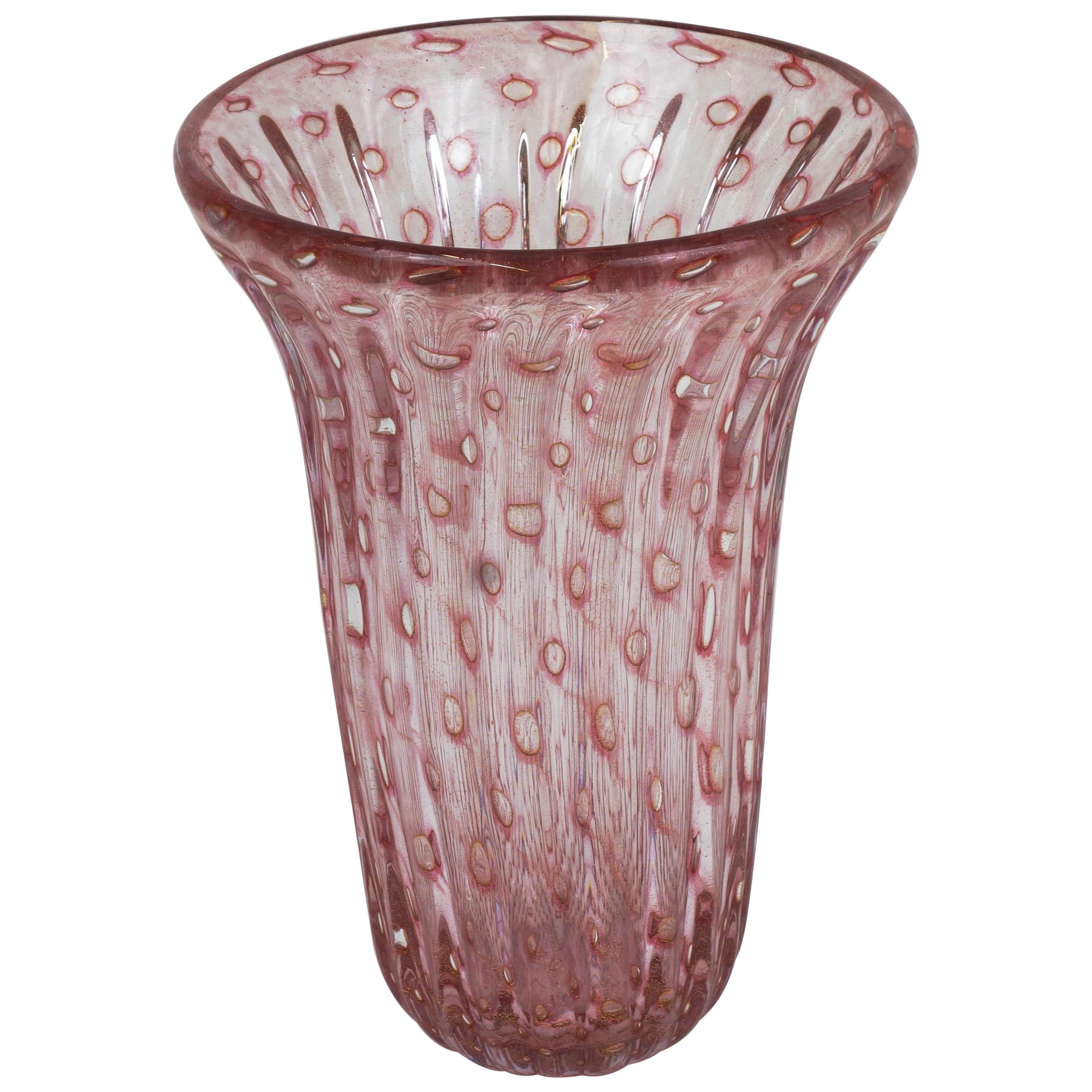Handblown Fluted Murano Glass Vase by Fratelli Toso, Murano, Italy, 1950s