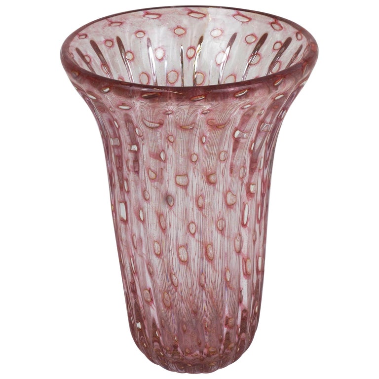 Handblown Fluted Murano Glass Vase by Fratelli Toso, Murano, Italy, 1950s For Sale