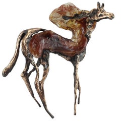 Handblown Glass and Bronze Horse Sculpture by Lune