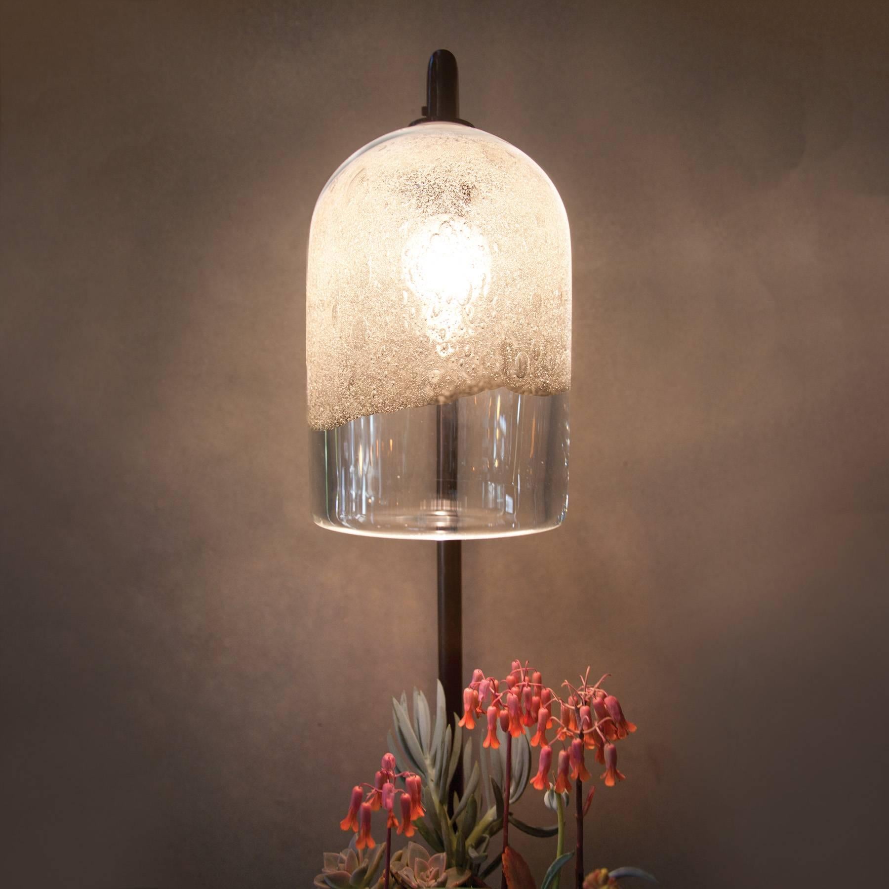 Contemporary Handblown Glass, Custom Brass, Growlight Pendant by Siemon & Salazar - In Stock