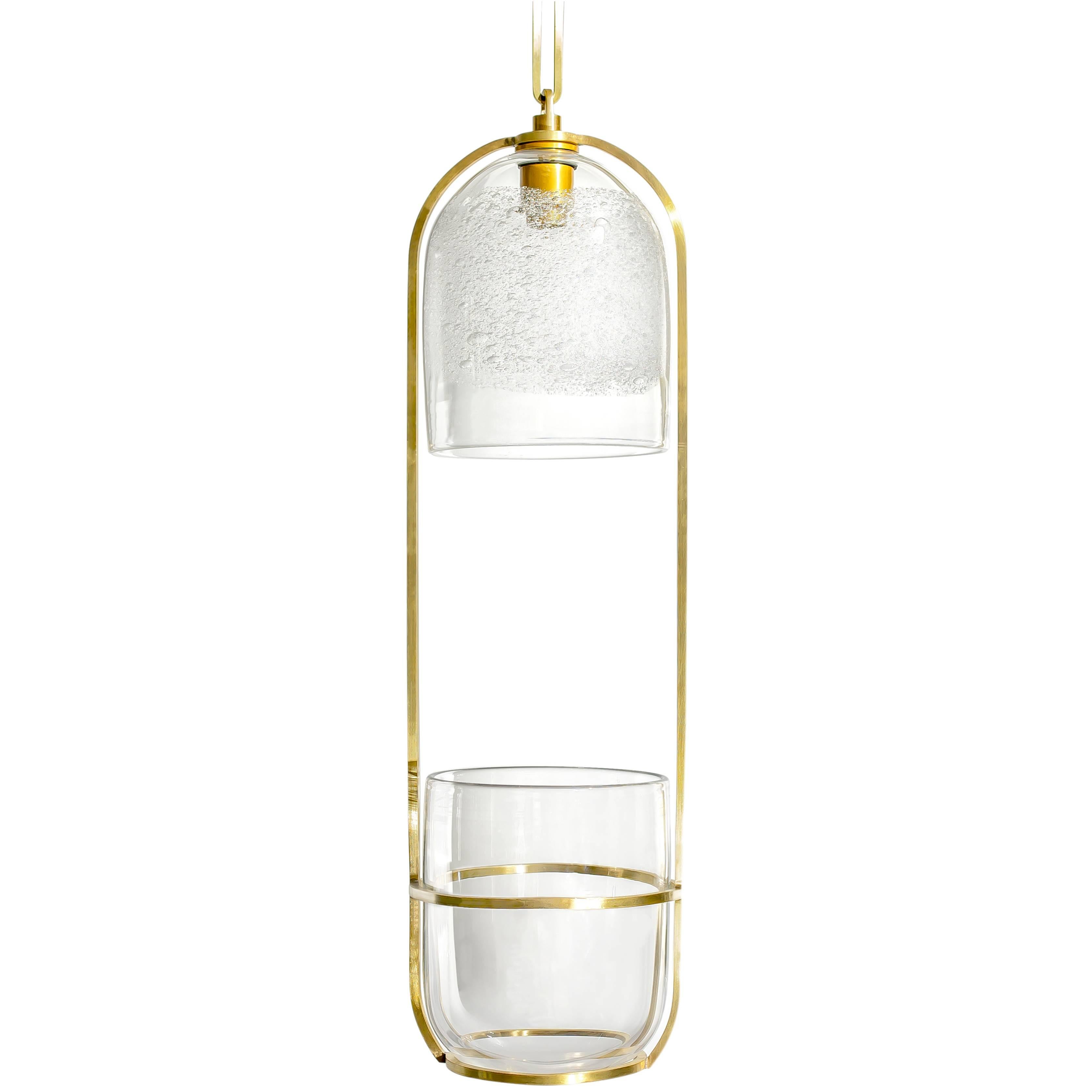 Handblown Glass, Custom Brass, Growlight Pendant by Siemon & Salazar - In Stock