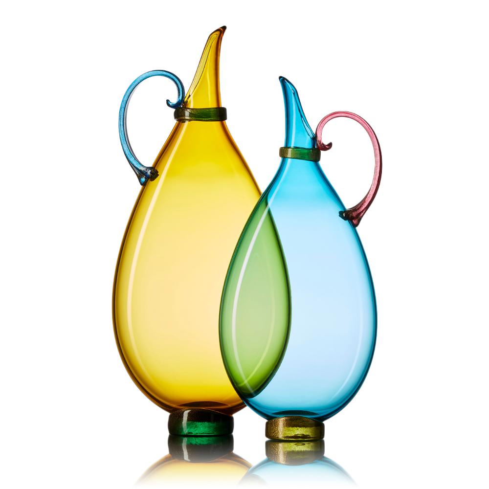 Modern Handblown Glass Pitcher, Bright Blue Vase, Size Small, by Vetro Vero For Sale