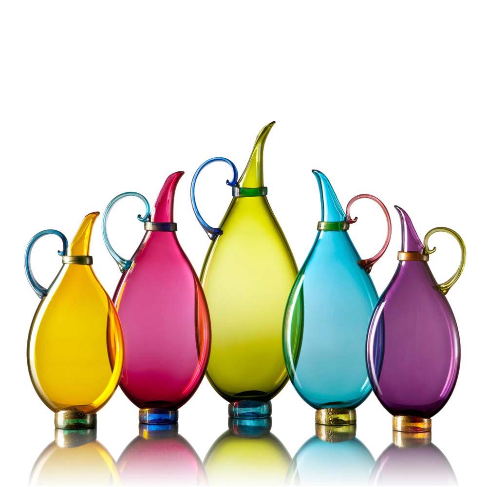 American Handblown Glass Pitcher, Bright Blue Vase, Size Small, by Vetro Vero For Sale