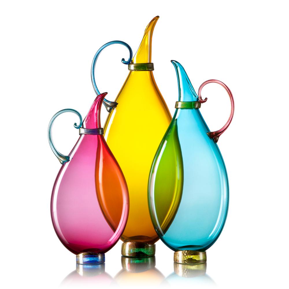 Modern Handblown Glass Pitcher, Bright Turquoise Vase, Size Medium, by Vetro Vero For Sale