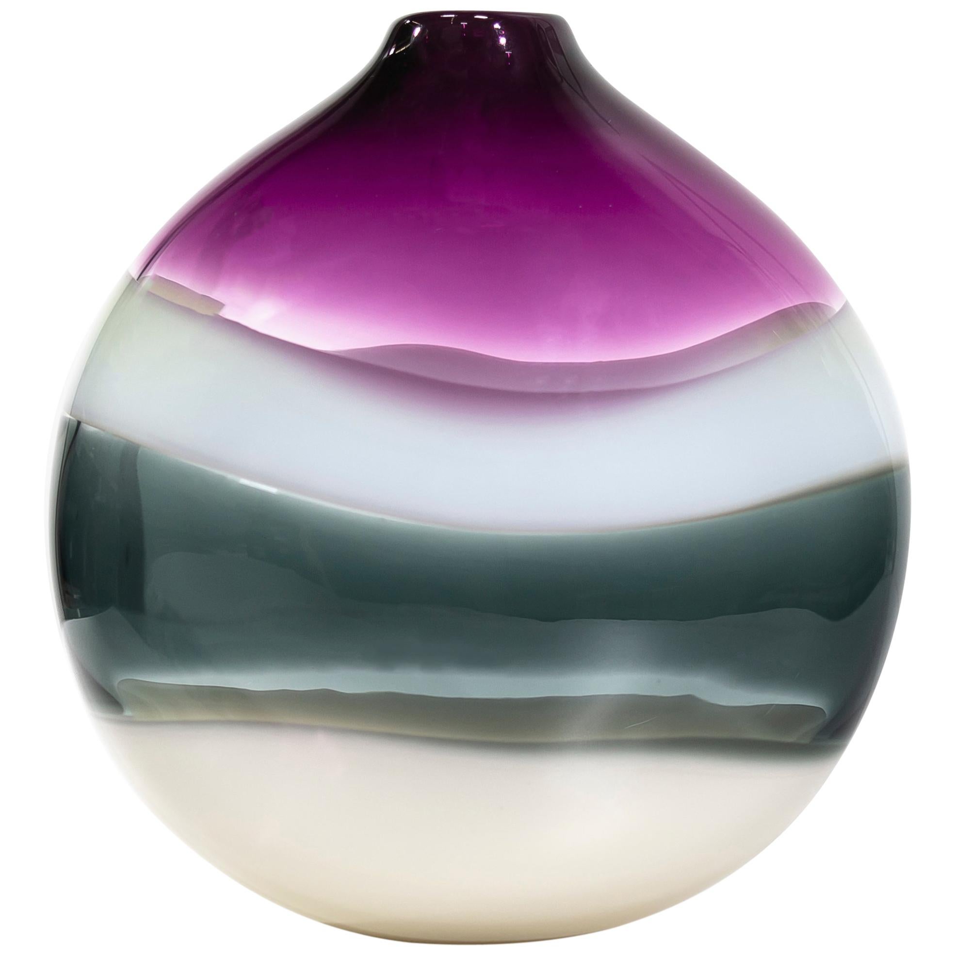Handblown Glass Vase, Amethyst Banded Series by Siemon & Salazar - In Stock