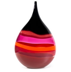 Handblown Glass Vase, Red Banded Teardrop by Siemon & Salazar