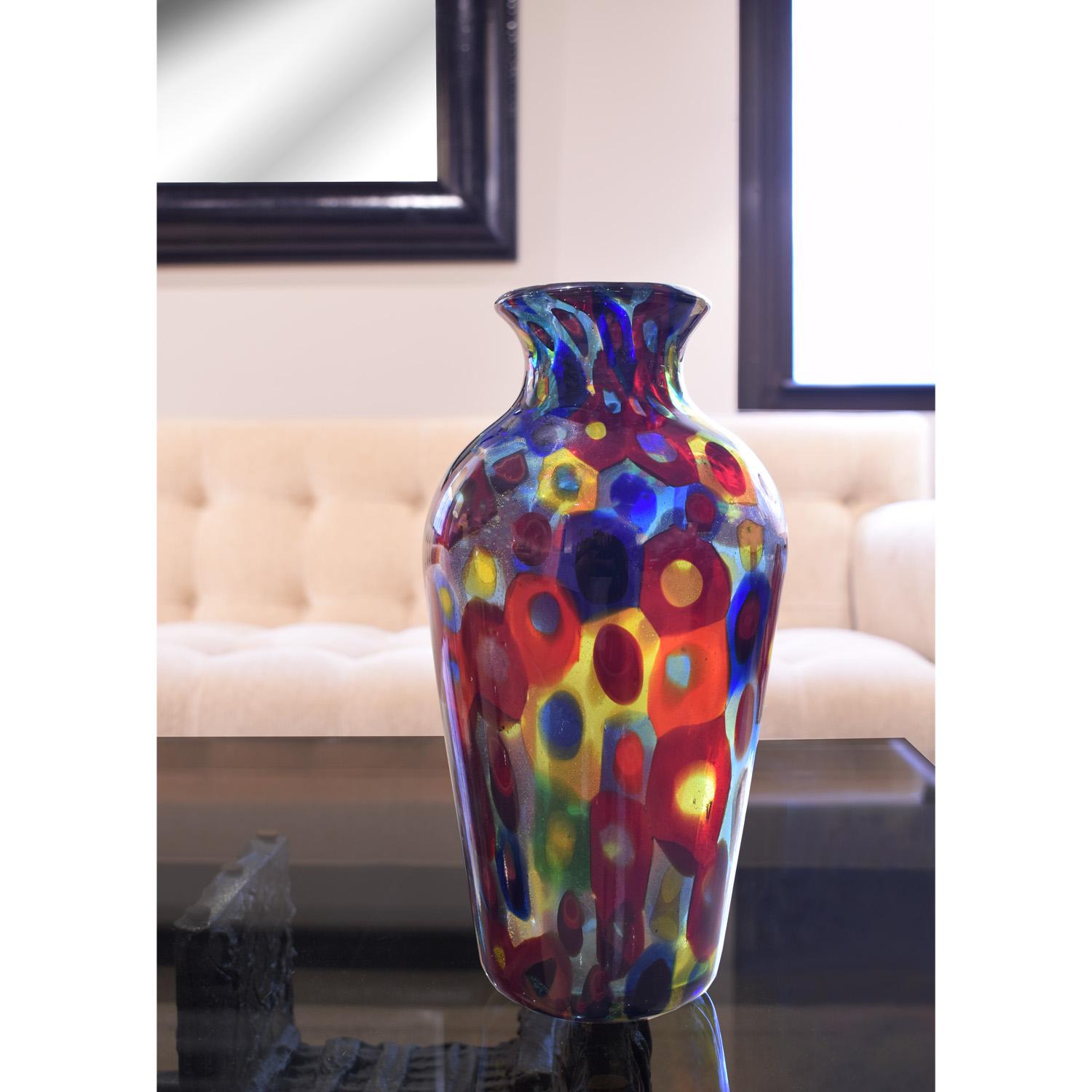 Mid-20th Century Handblown Glass Vase with Large Murrhines by Anzolo Fuga for A.V.E.M, 1950s For Sale