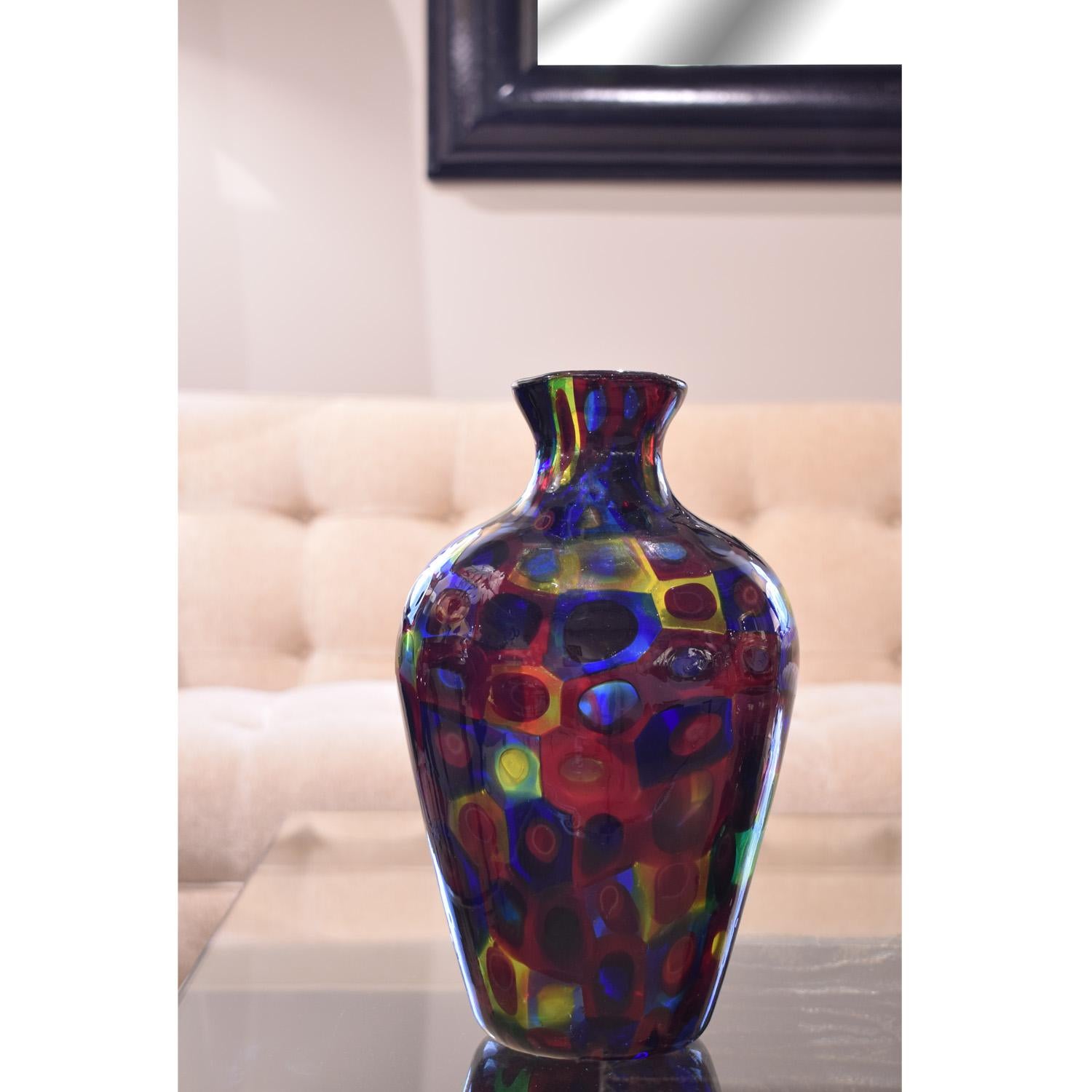 Glass Vase with Large Murrhines by Anzolo Fuga for A.V.E.M, 1956 In Excellent Condition For Sale In New York, NY