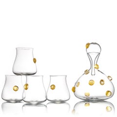 Hand Blown Glass Wine Decanter and Four Glasses with Gold Gift Set by Vetro Vero