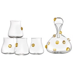 Hand Blown Glass Wine Decanter and Four Glasses with Gold Gift Set by Vetro Vero