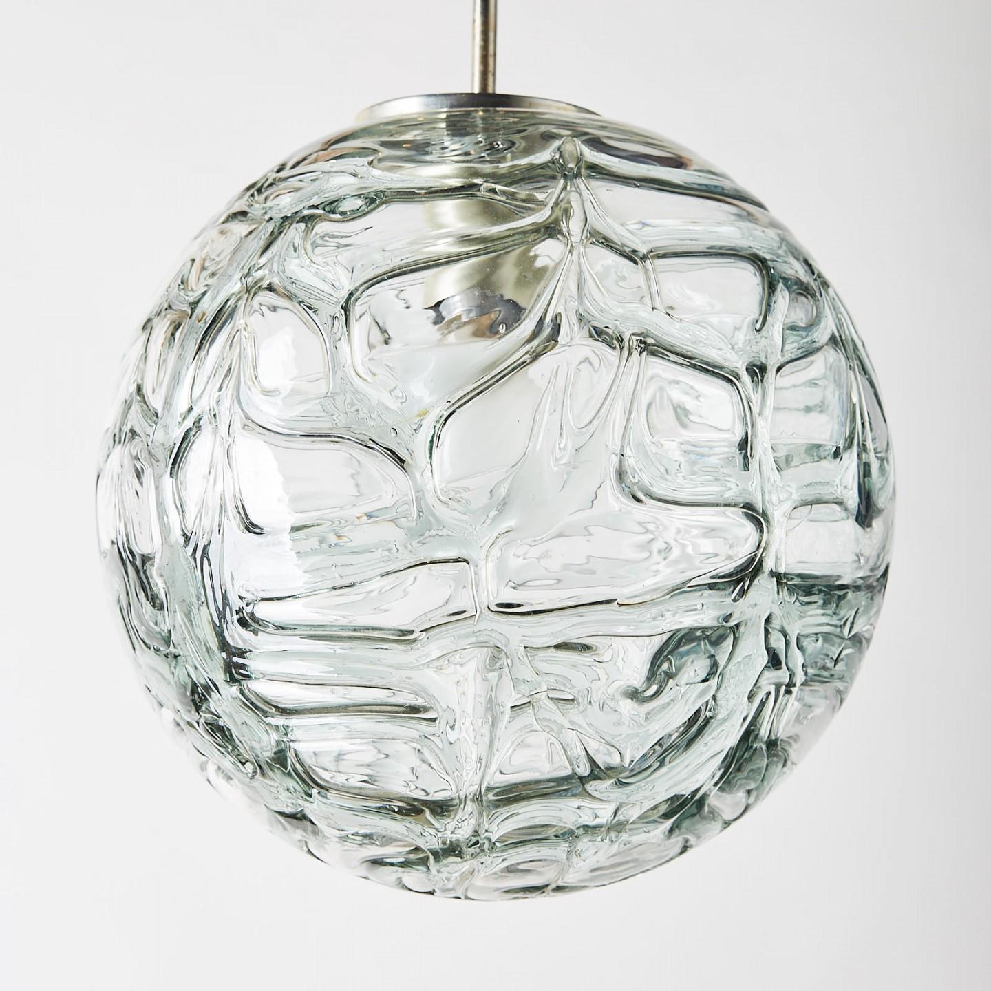 A 1970s hand blown textured glass pendant by Doria, Germany.
